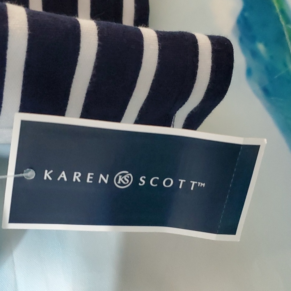 KAREN SCOTT Callie Asymmetrical stripes 3/4 Sleeves Boat neck women's top size S - Picture 5 of 5